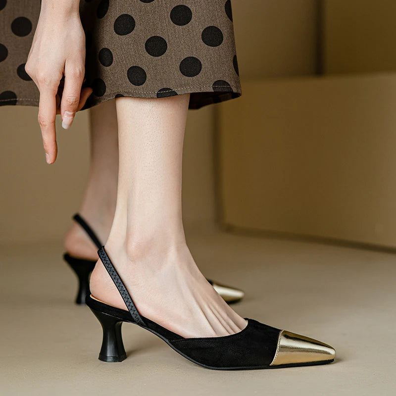 Black and gold kitten heels on sale