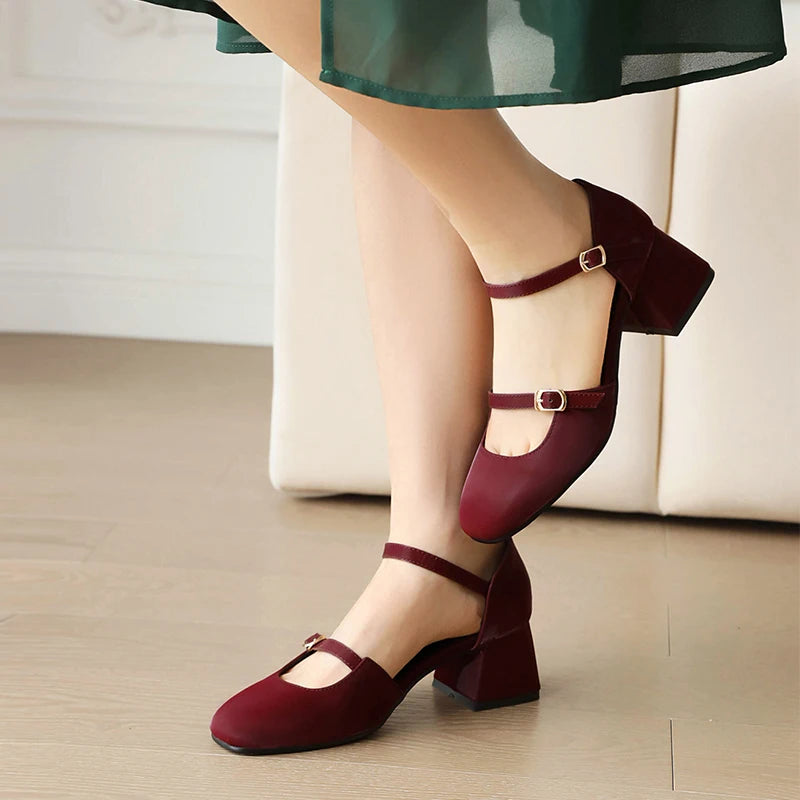 Burgundy ankle strap shoes on sale