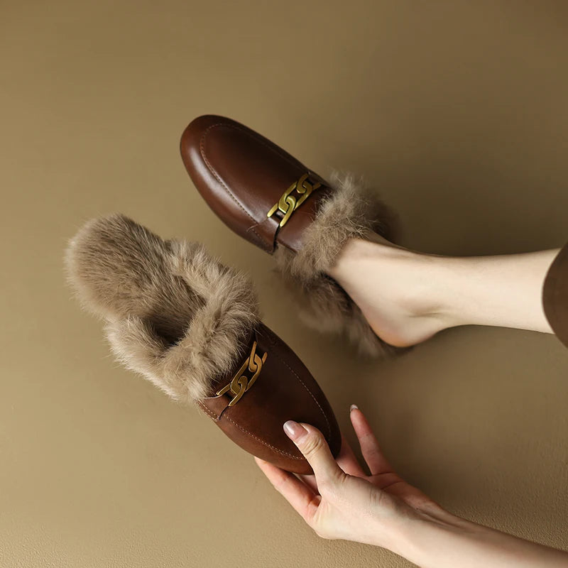 Fur lined leather mules deals
