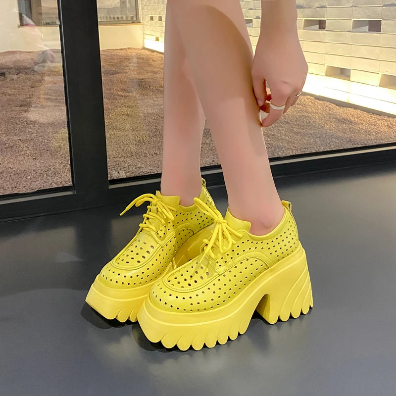 Yellow wedge sneakers discount