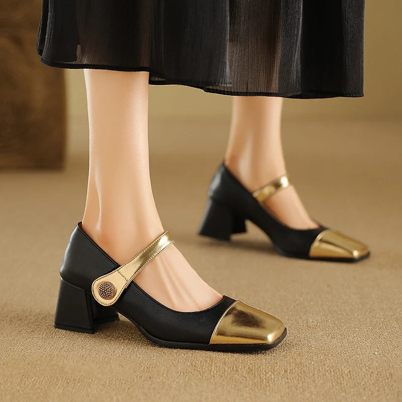 Elegant Gold tipped Black Mary Jane Heels on Luulla