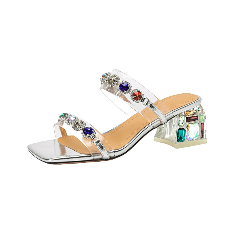Jeweled block heel sandals top