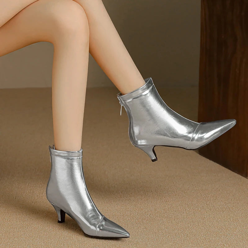 Silver pointed ankle boots on sale