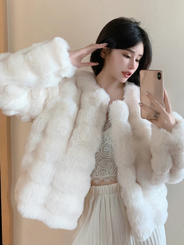 2022 Fashion Imitation Rabbit s Hair Coat Women Winter Warm Luxury Fur Jacket Plus Size Outwear Fem on Luulla