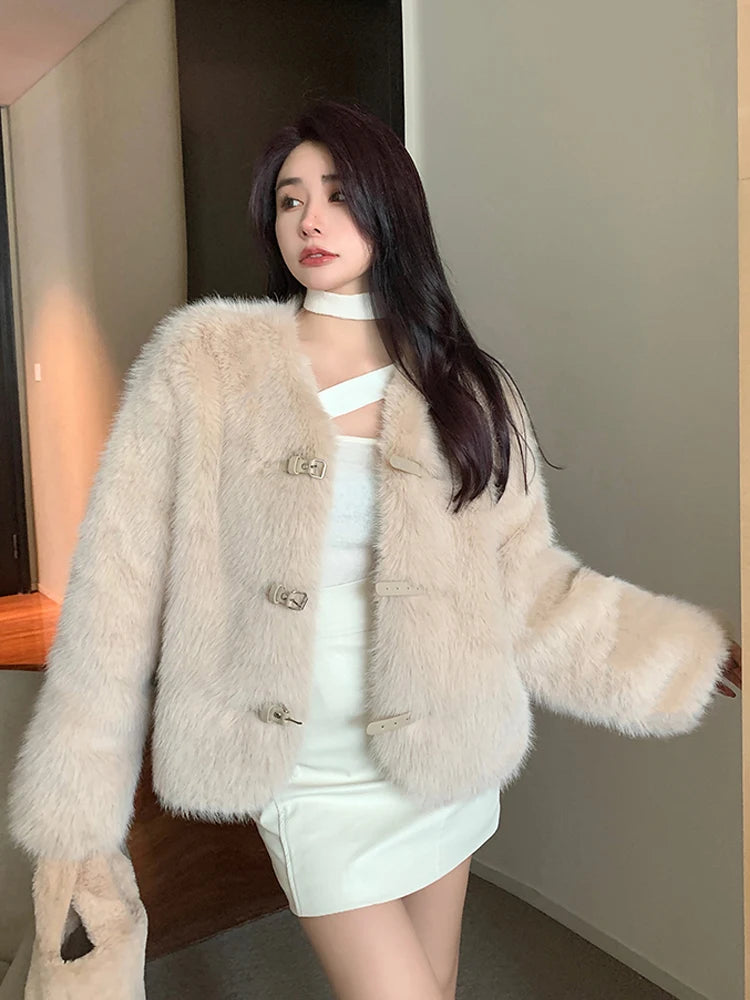 Chic Faux Fur Jacket with Stylish Accents