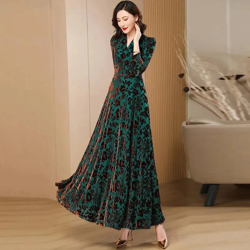 chinese dress ladies Vintage 1960s Emerald & Gold Maxi Dress Size S – Diversity Consignment main image 1