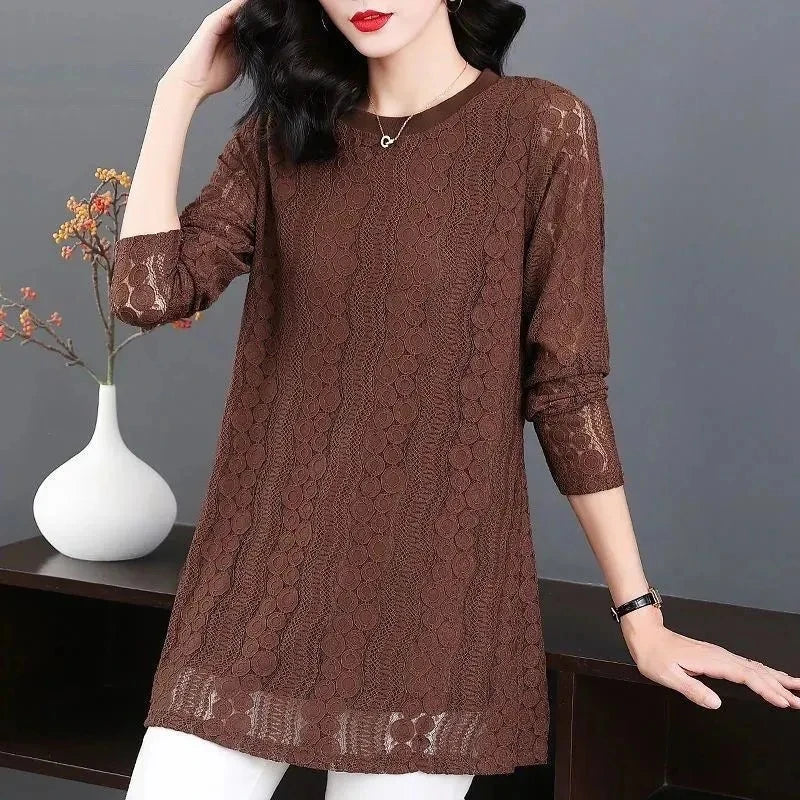 Chic Womens Long Sleeve Lace Tunic Dress