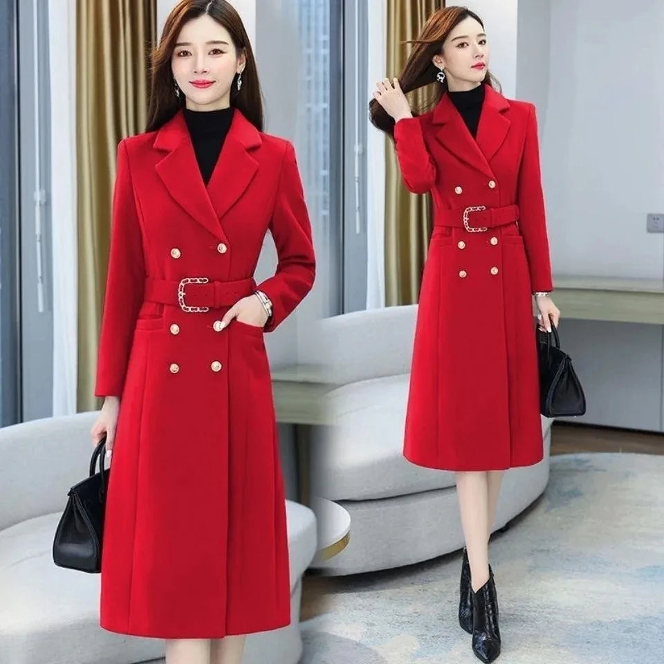 Chic Double breasted Red Belted Trench Coat on Luulla