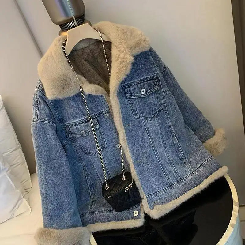 Fleece lined denim jacket womens sale