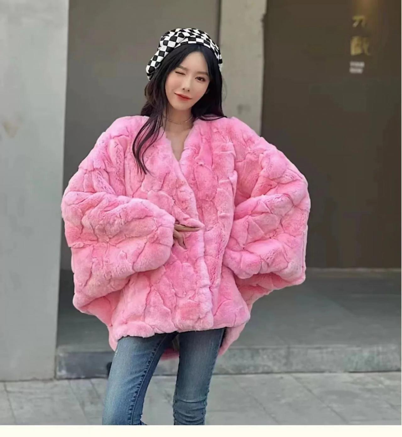 Luxurious Pink Faux Fur Oversized Winter Coat