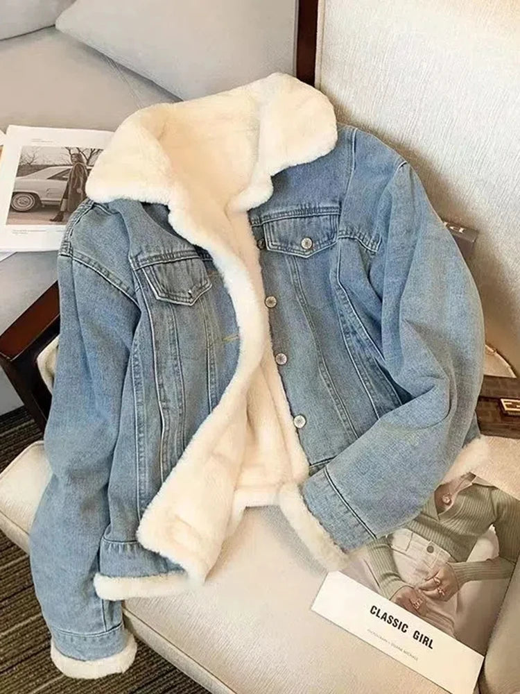 Cozy Fleece lined Denim Jacket For Women on Luulla