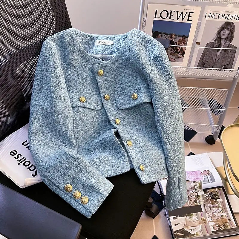 Pale blue tweed jacket new arrivals