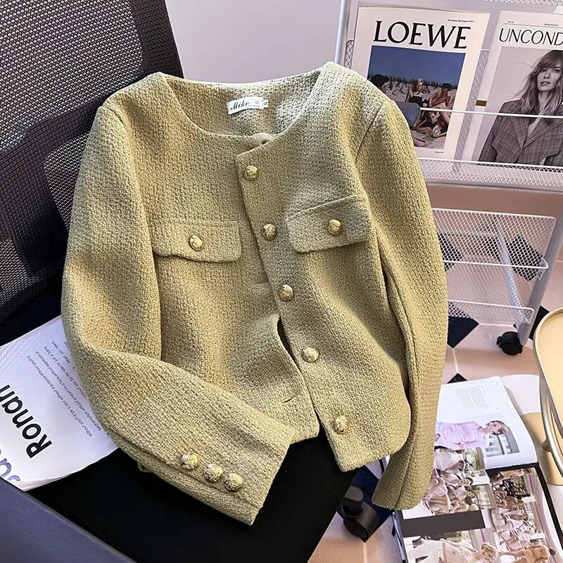 Chic Blue Tweed Jacket With Gold Buttons on Luulla