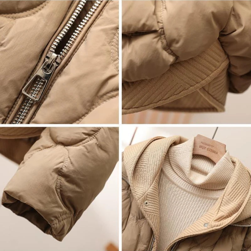 Cozy Taupe Quilted Jacket With Zip Closure