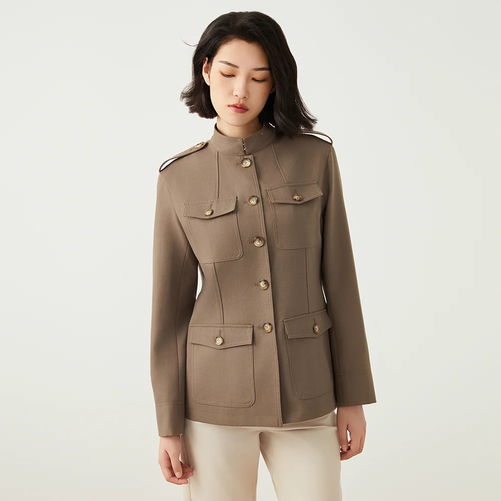 Classic Womens Military Style Buttoned Jacket
