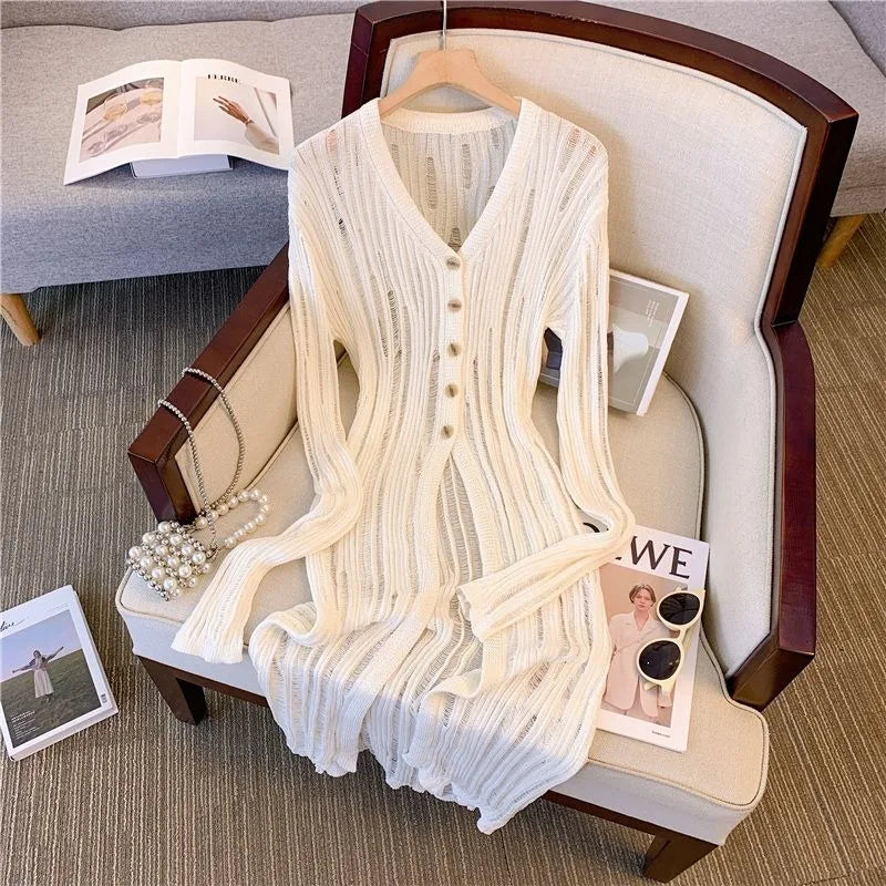 white christmas dresses Cream Fuzzy Spaghetti Strap Long Sleeve Collared Cardigan Dress Two Piece Set Medium main image 0