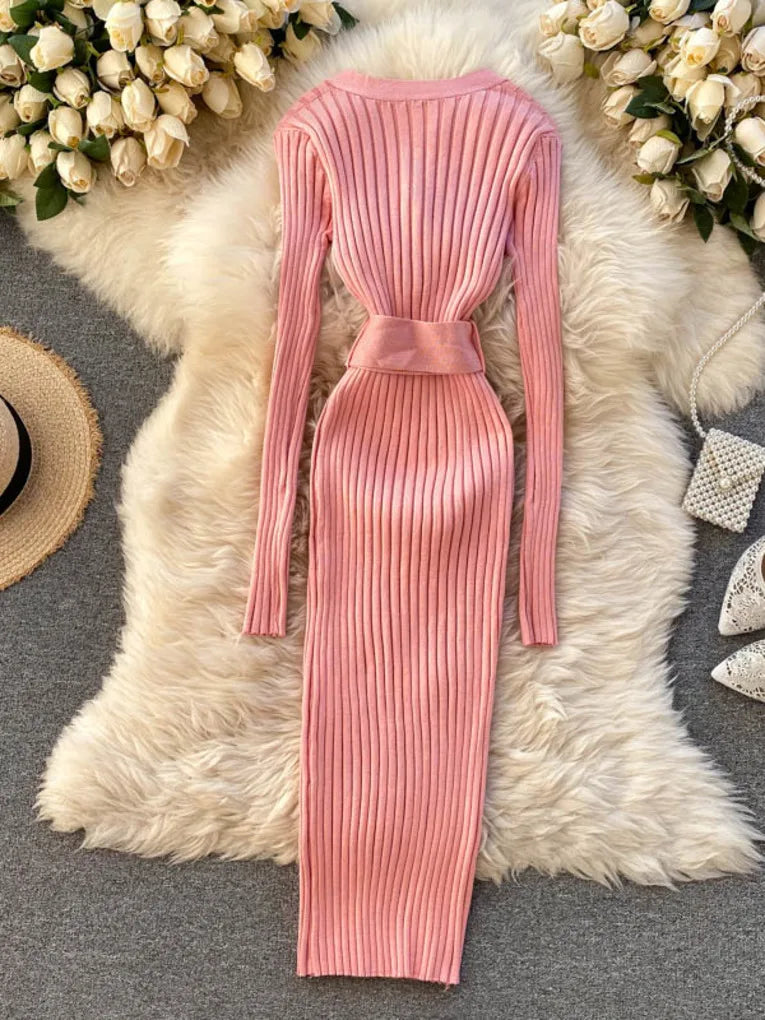 pink rib knit dress Blush Pink Ribbed Knit Midi Dress with Buttons  Valeria