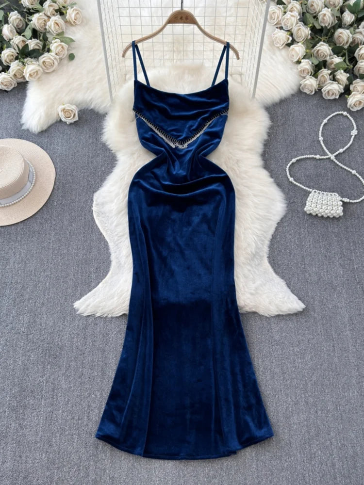 Luxurious Velvet Evening Gown With Rhinestone Detail on Luulla