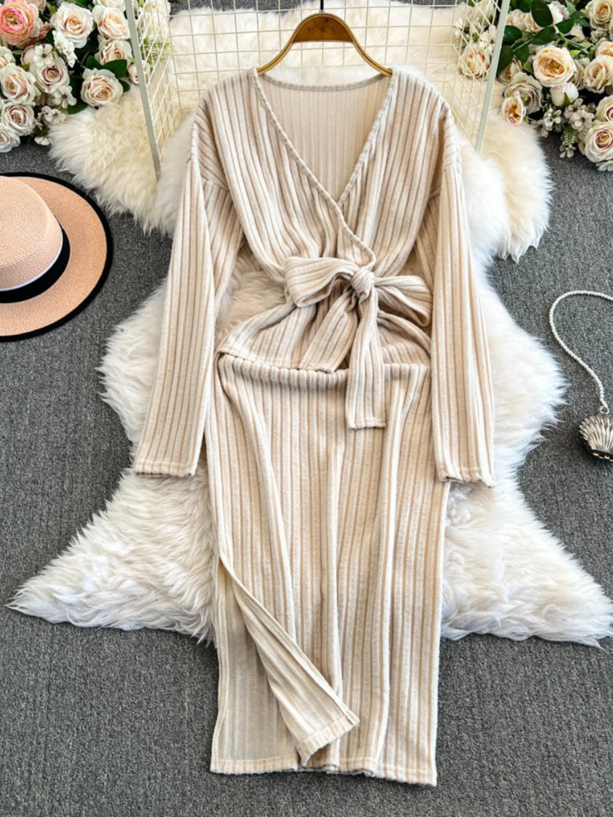 white knit off the shoulder dress Knit Off-Shoulder Sweater Maxi Dress main image 1
