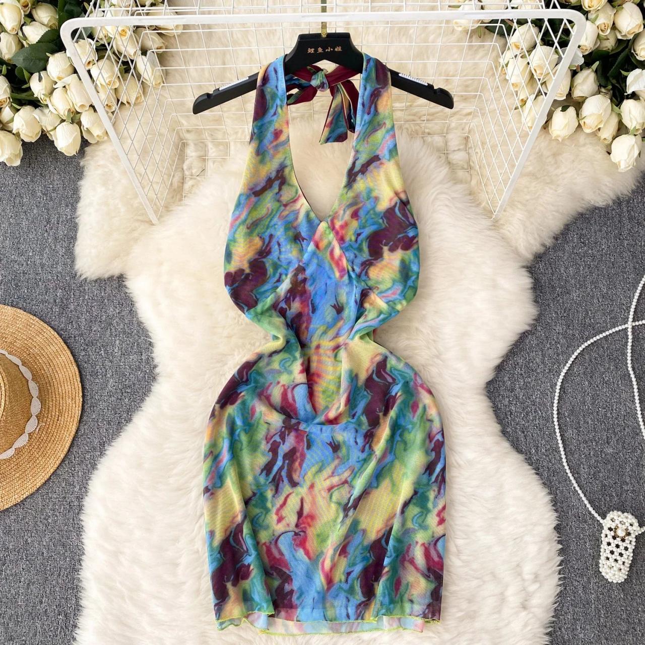 bodycon dress multicolor Opula Mini Bodycon Scoop Neck Dress - Flower Power Retro Floral Print main image 1