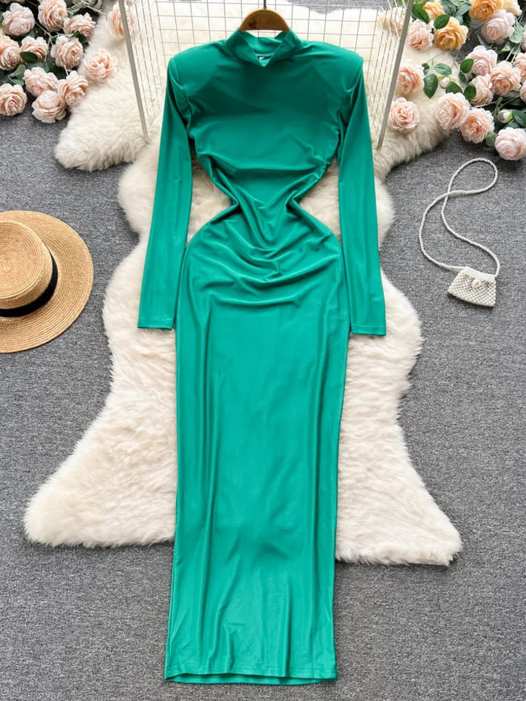 slim fit dress slacks Diva Rhinestone Bandage Midi Dress (Emerald Green) main image 1