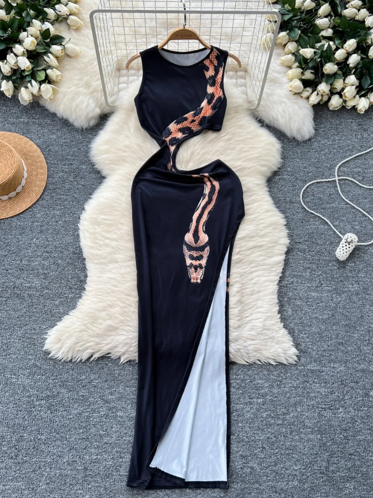 knee length dresses for ladies Asymmetric Neckline Ruched Cut Out Maxi Dress in Black