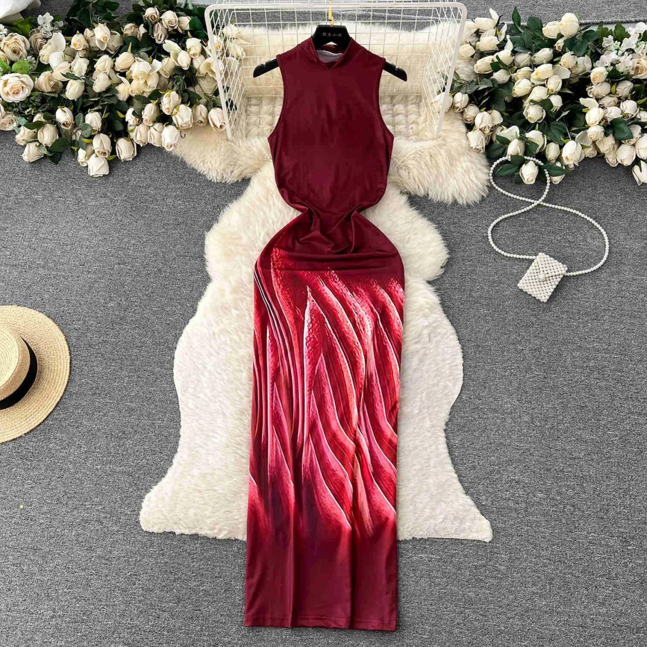 90s long sleeve dress Wine Red Boat Neck Backless Midi Dress & Reviews - Wine Red - Dresses main image 1