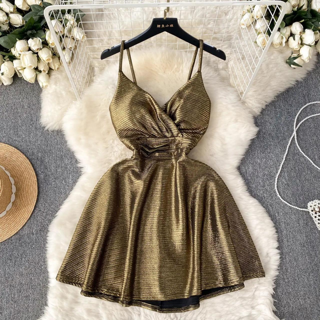 green emerald velvet dress Silk Wrap Mini Dress Gold main image 0