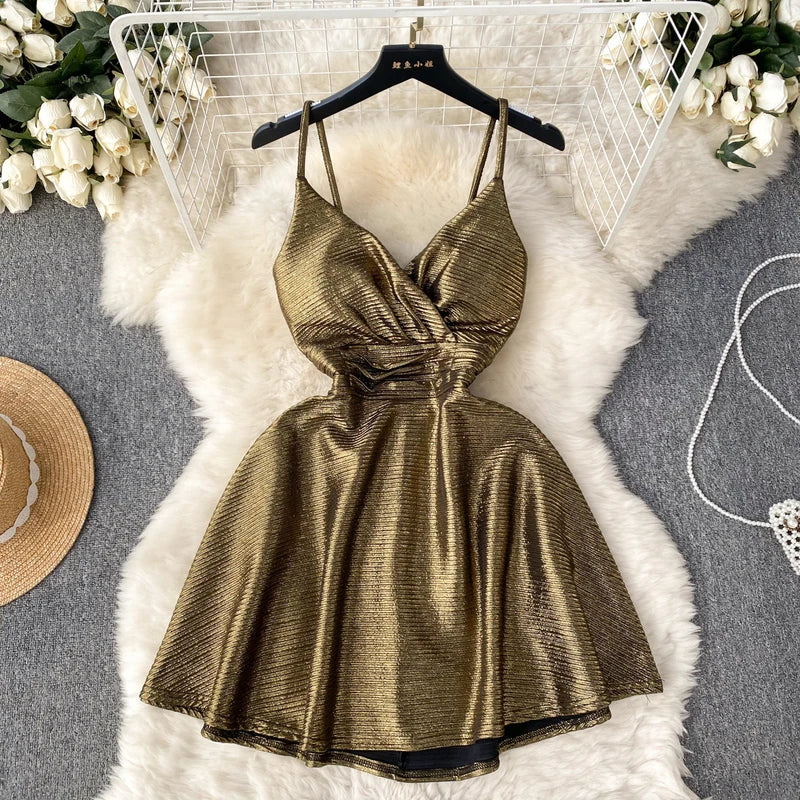 gold shimmer wrap dress Midnight In Paris Sequin Wrap Dress – Haute2Wear main image 1