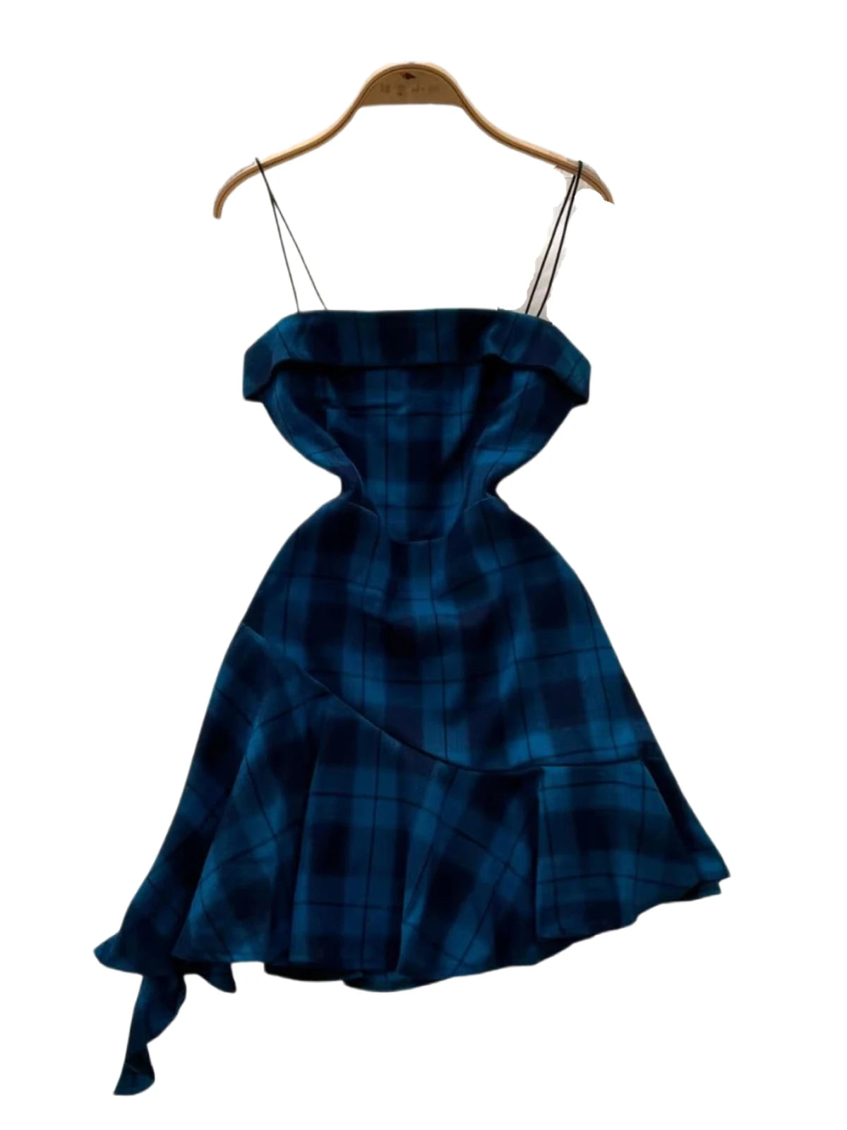 Chic Plaid Off-shoulder Dress With Spaghetti Straps on Luulla