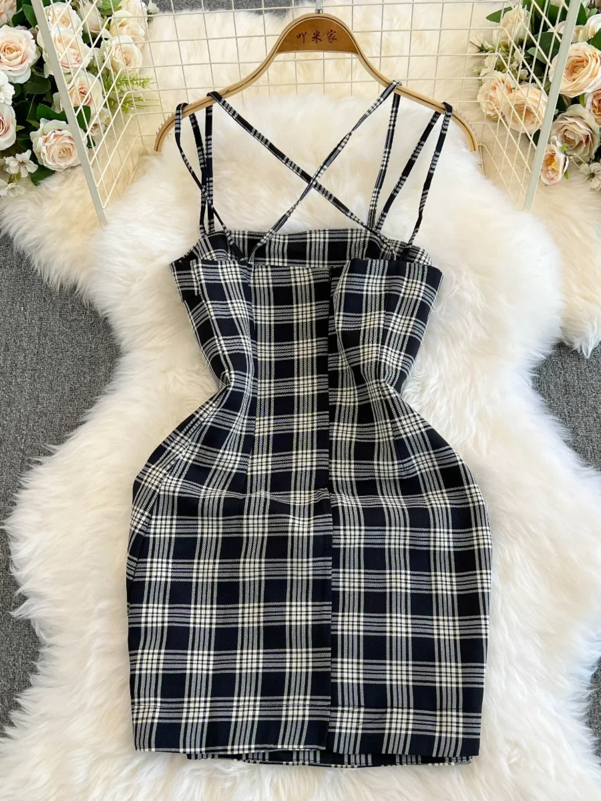 checkered bodycon dress Allegra K Tweed Sleeveless Elegant Plaid Midi Fishtail Dress, Pink / XL