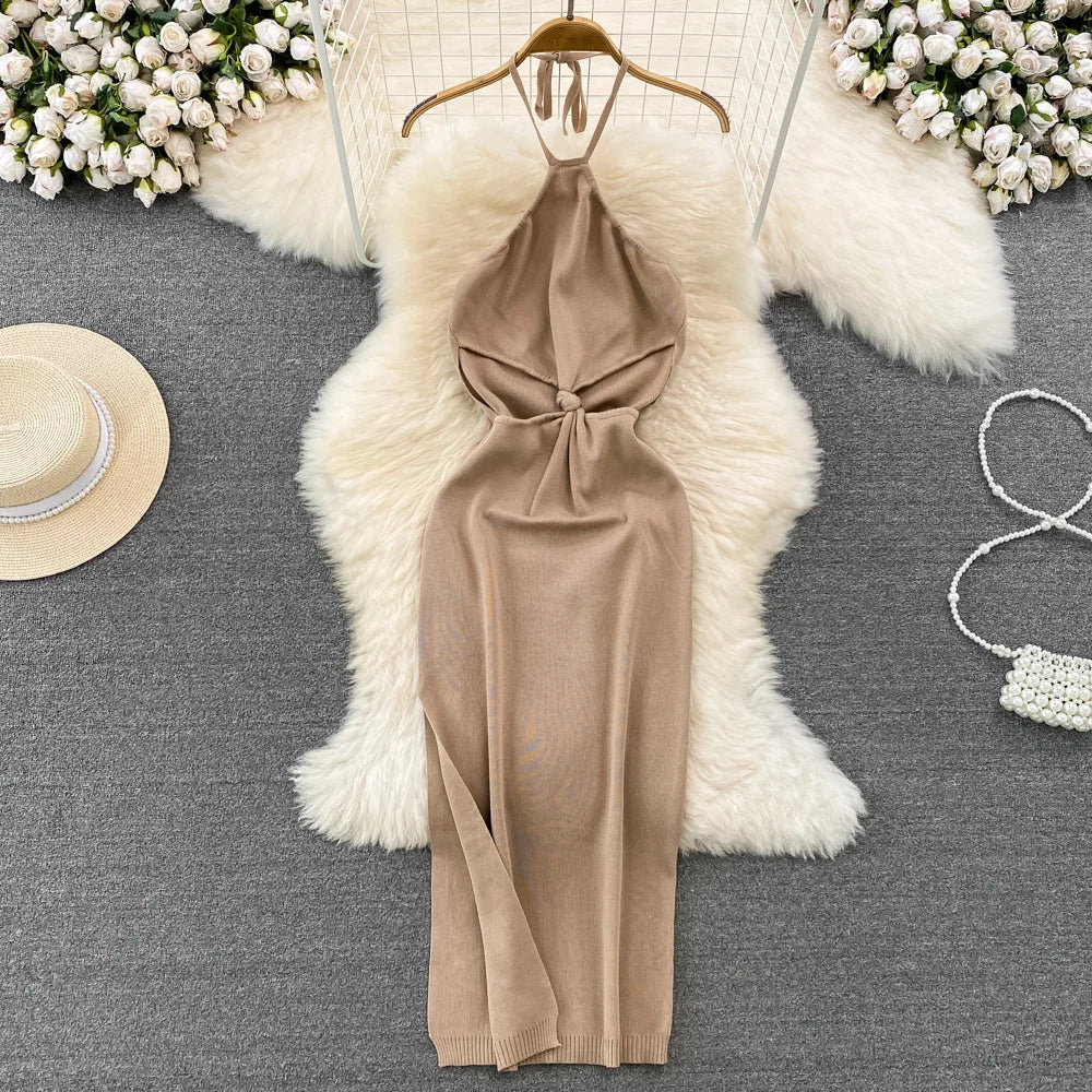 knotted halter maxi dress The Mallorca - Women's Knotted Mock-Halter Maxi Dress