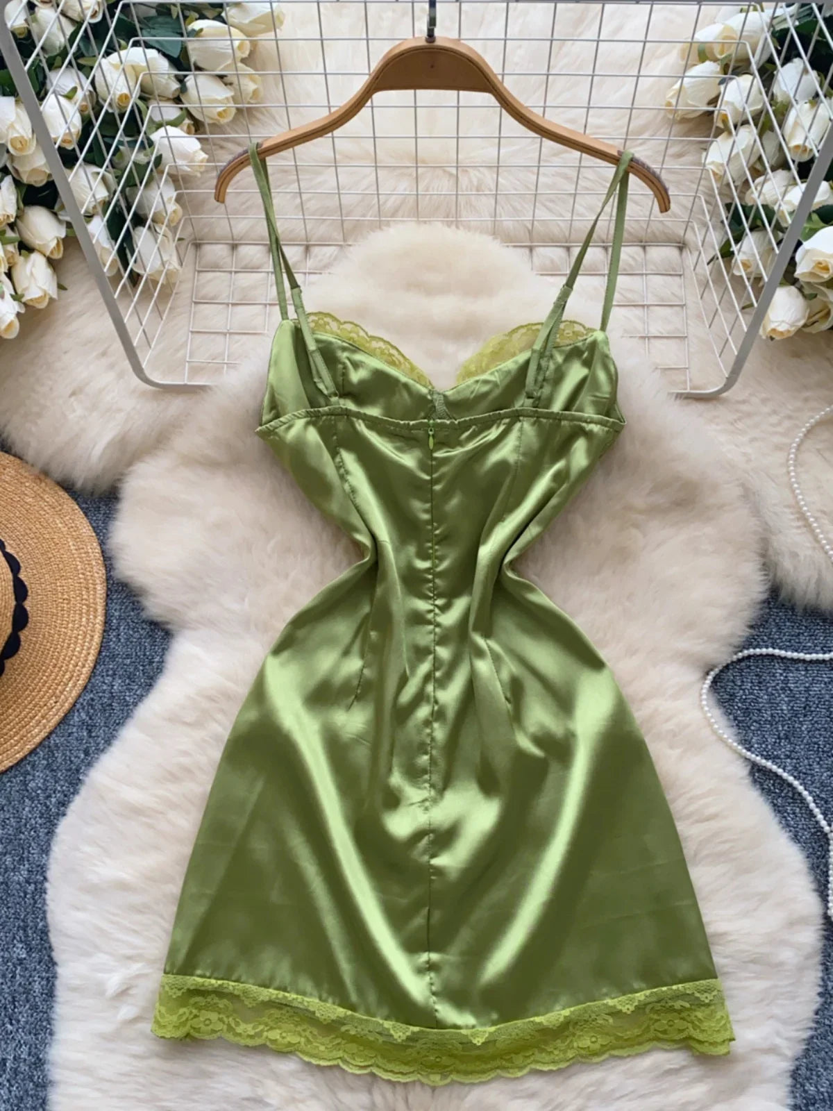 olive green night dress STAYTOP Dark Olive Green Solid Color Women's Satin Nightgowns,Comfort Slip  Nightdress,Sexy Dress V Neck Sleepwear at Amazon Women's Clothing store