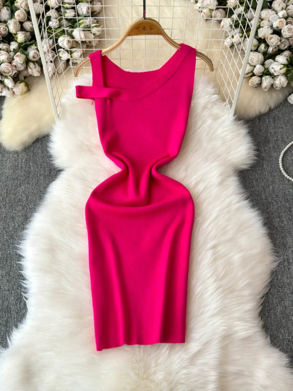 Vibrant Pink Sleeveless Bodycon Midi Dress