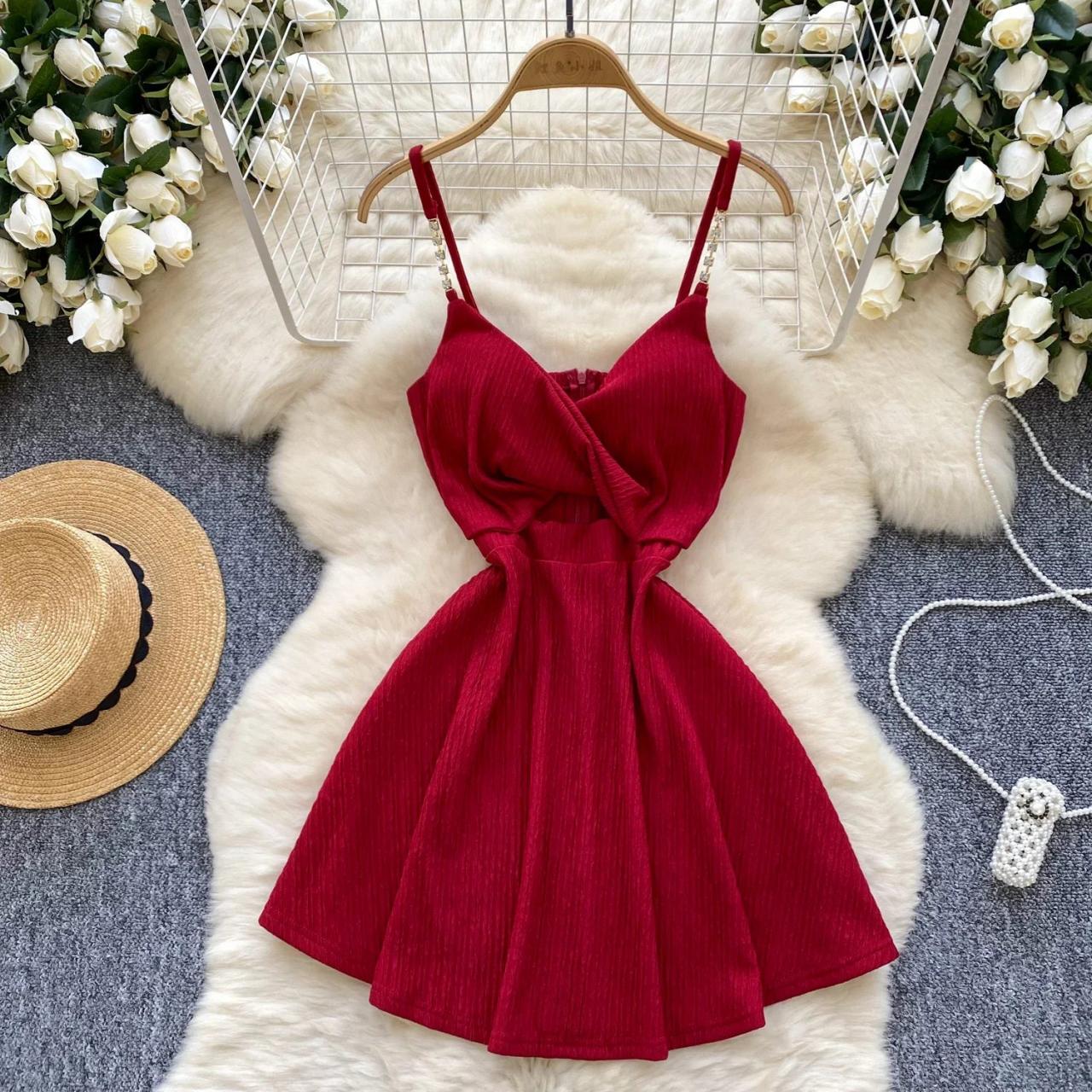 Womens Red Sleeveless Ribbed Knit Dress on Luulla