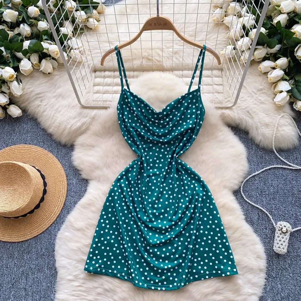 Polka Dot Green Sundress With Adjustable Straps