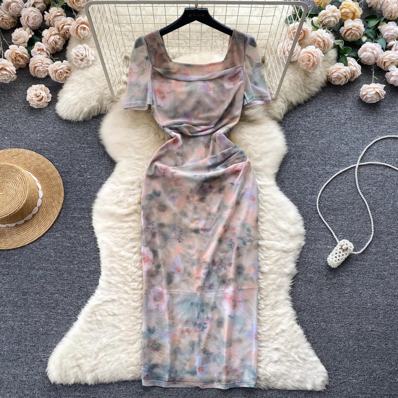 chinese dress ladies Flamingo Pink Pastel Tie dye Maxi Dress For Sale
