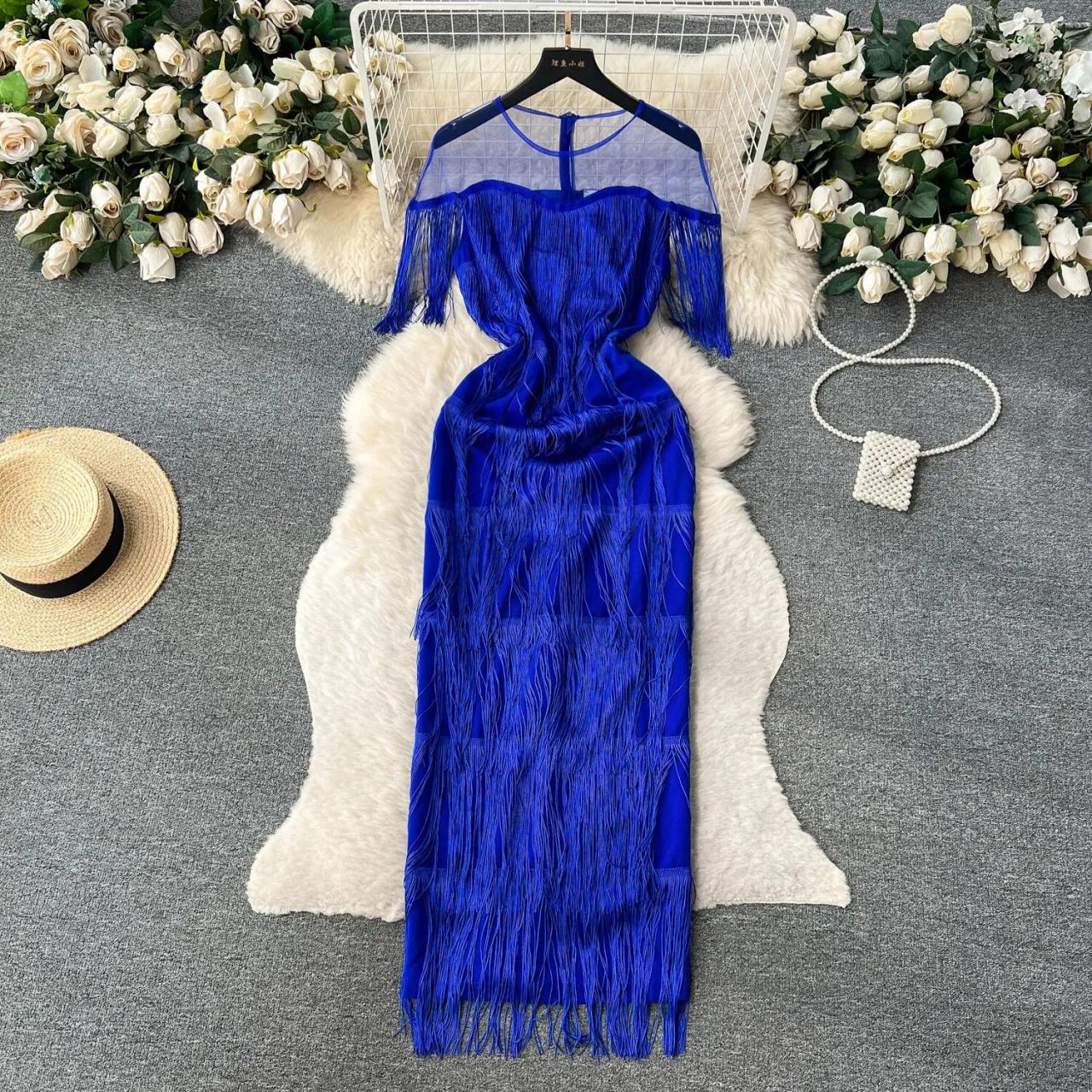 dress blue coat usmc Royal Blue Maxi Dress with Belt main image 0