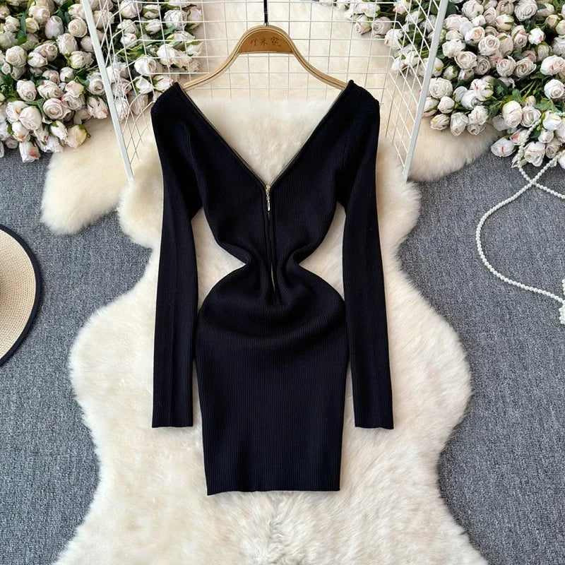 long sleeve bodycon dress with zipper Kay Unger Asymmetrical Draped Neckline Long Sleeve Bodycon Zipper Back –  Curated Brands main image 0