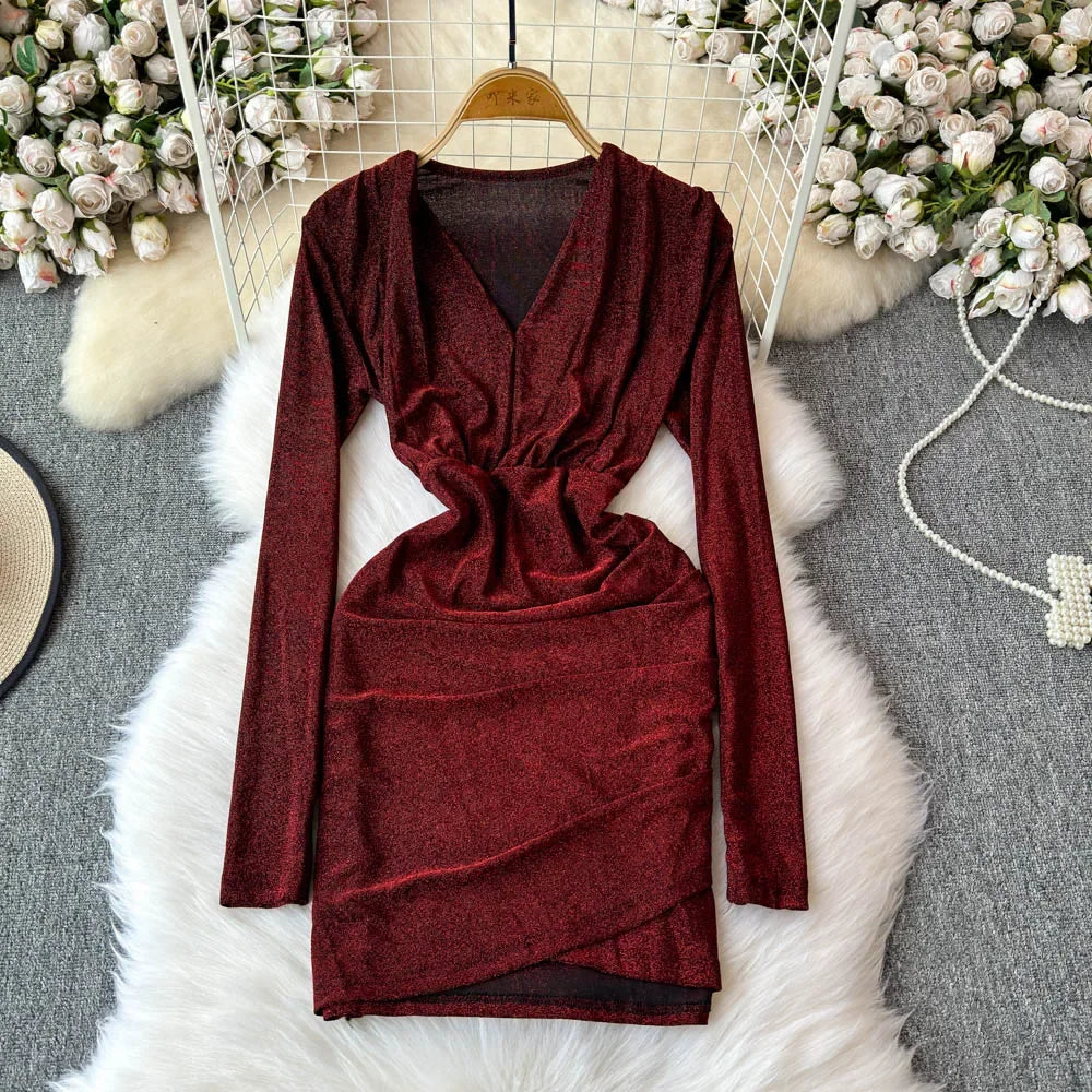 red ruched dress long sleeve Red Long Sleeve Ruched Maxi Dress for Evening Events Red / S