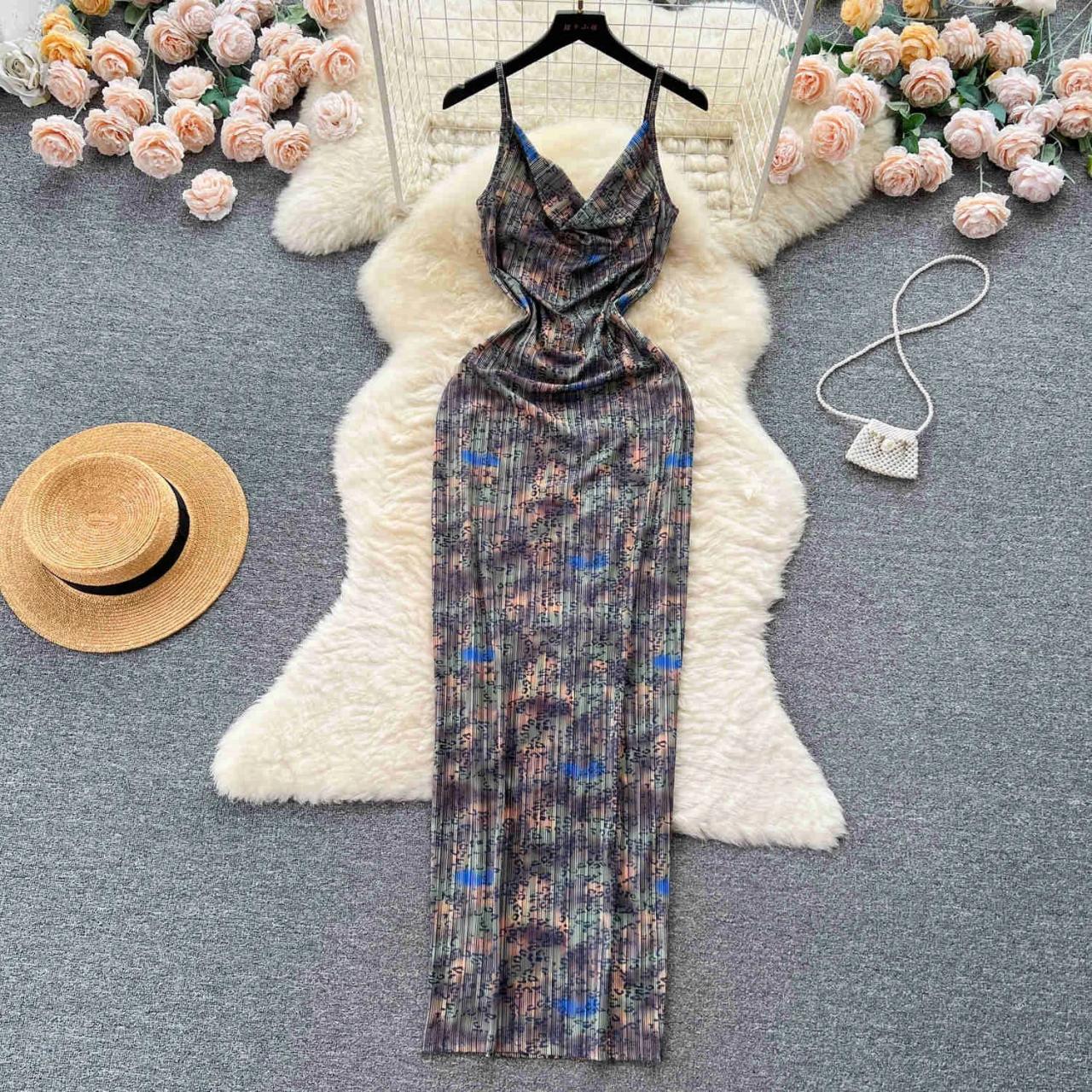 chinese dress ladies Printed Swing Floral Slim Long Dress