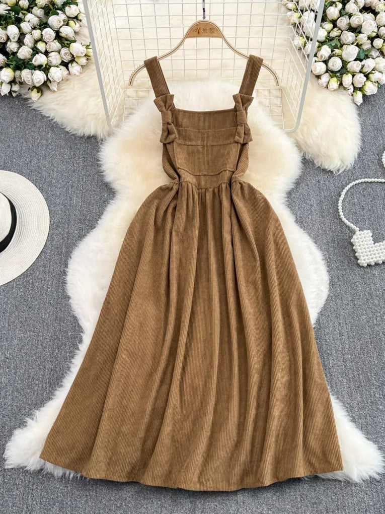 brown cord pinafore dress Brown Cord Cora Mini Pinafore Dress
