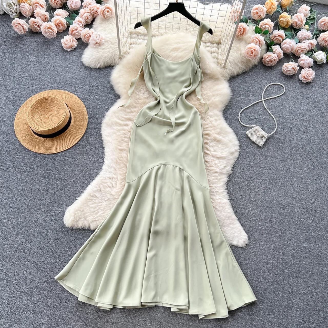 Satin Cowl Neck Slip Dress With Spaghetti Straps on Luulla