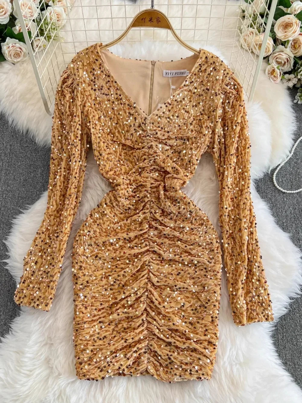 slim fit dress slacks Nazz Collection Rose Gold Mystery Sequin Party Dress main image 1