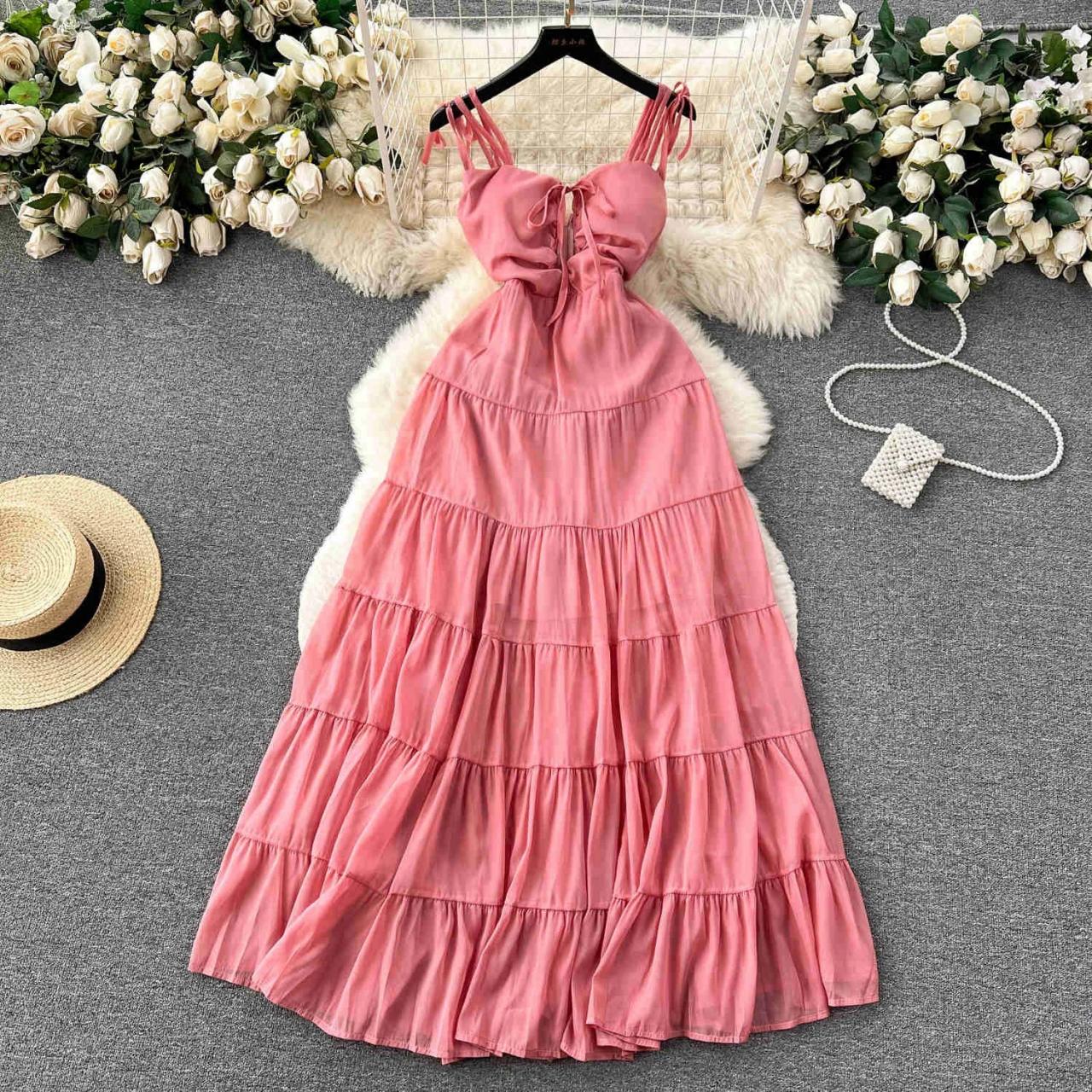 plum wedding bridesmaid dresses Lyricah Tiered Tie Back Maxi Dress main image 0