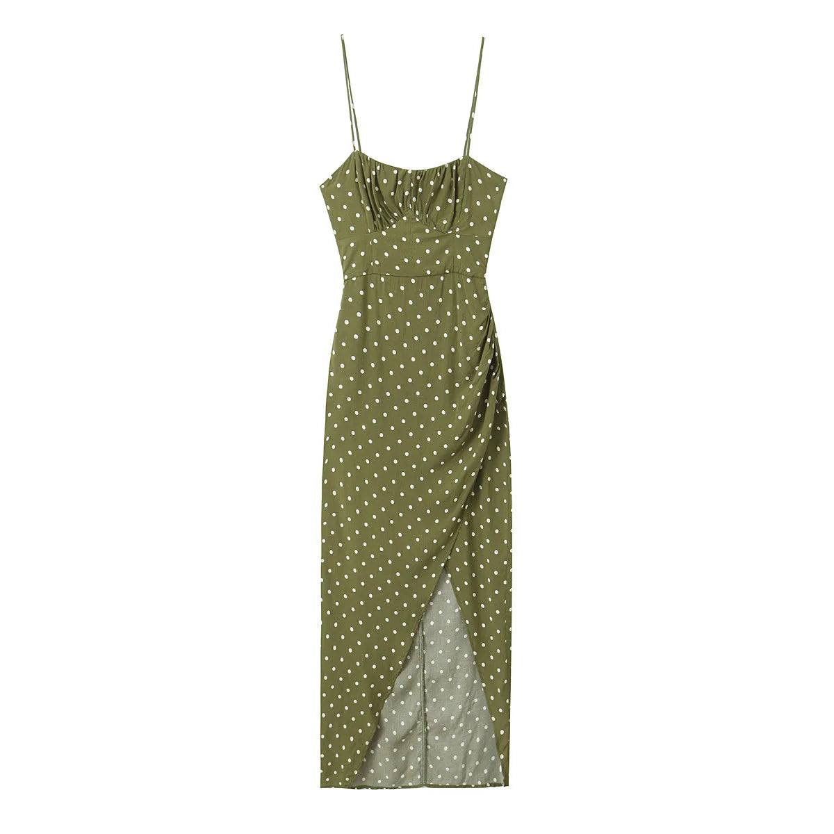 olive green polka dot dress olive green, polka dot, white polka dot, forty shades of woman's role  fabric collection Fabric, Raspberry Creek Fabrics main image 0