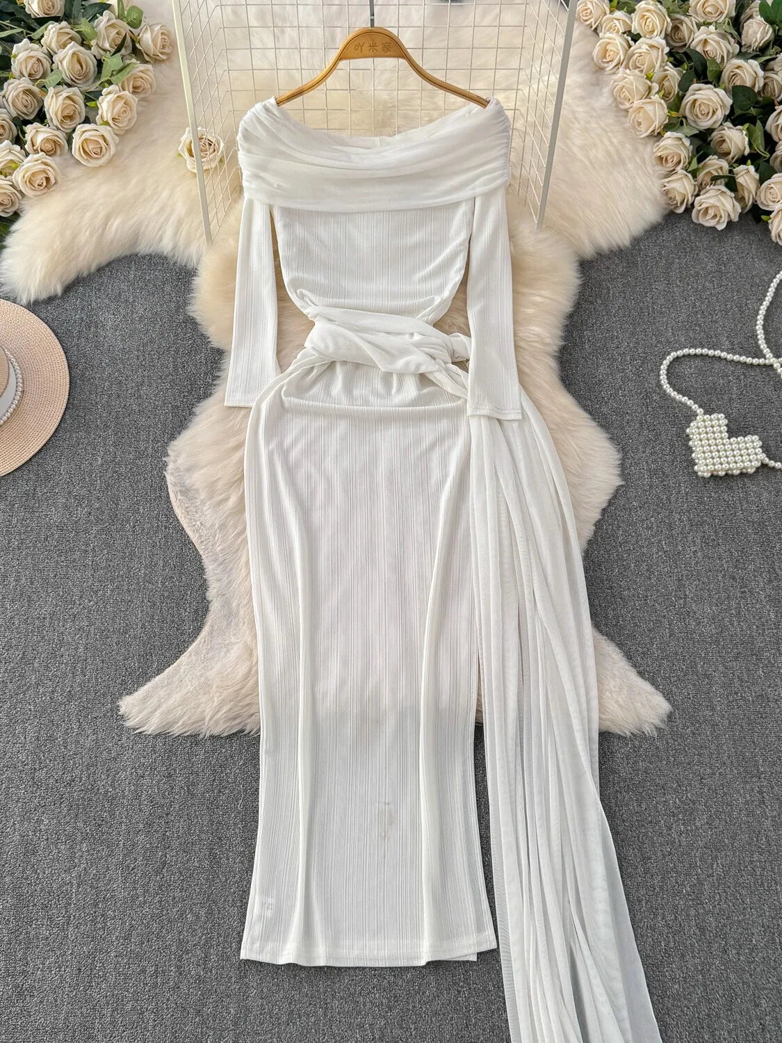 slim fit dress slacks Ivory Button Front Belted Maxi Dress - All Dresses main image 1