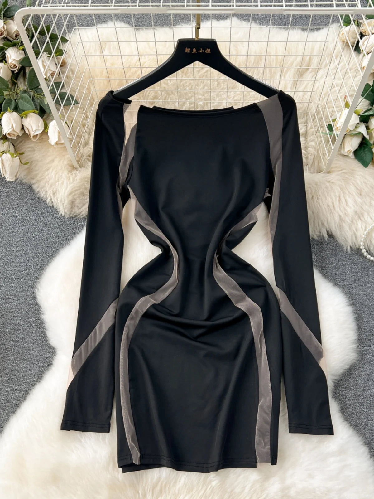 Sleek Black Bodycon Dress With Illusion Panels