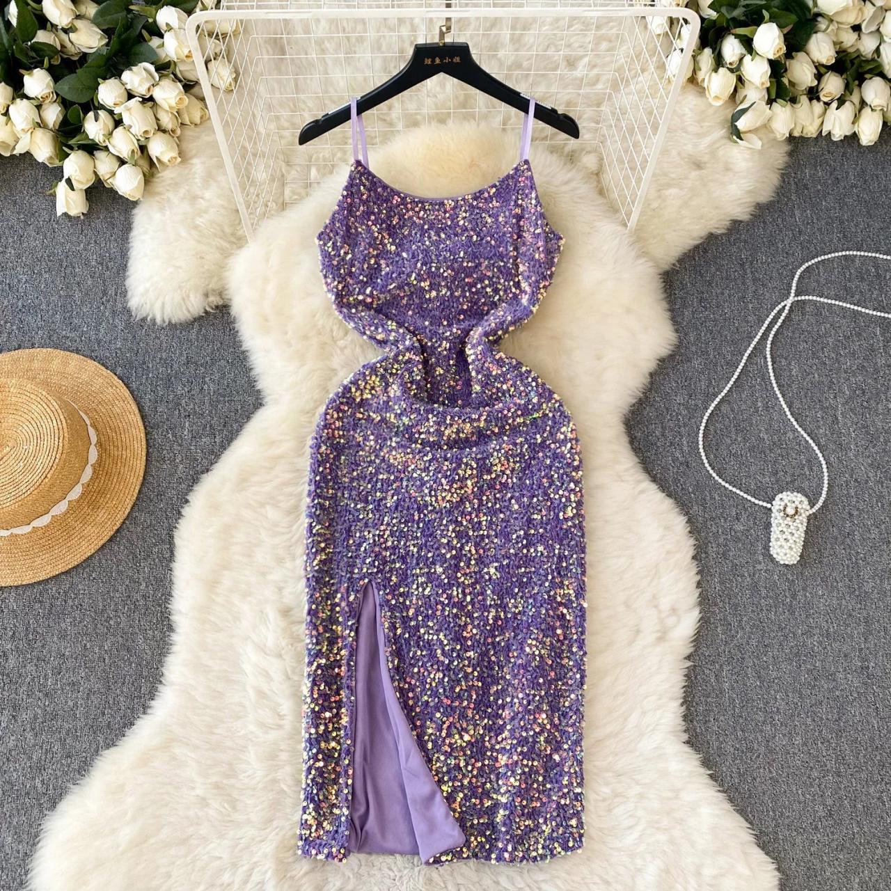 Sparkling Purple Sequin Dress With Slit on Luulla