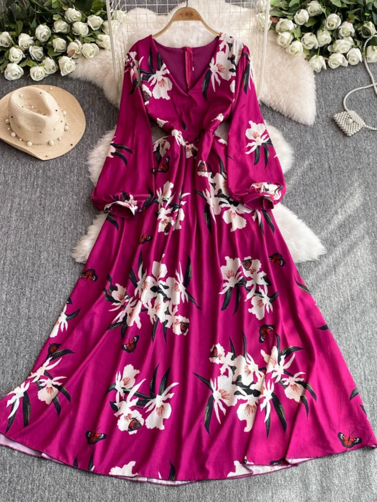 Vibrant Floral Maxi Dress With Flowy Sleeves